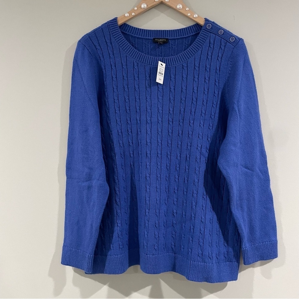 Talbots Super-Soft Cable Knit Sweater – Royal Blue Plus Size 2X Petite NWT, Cozy - Picture 3 of 15